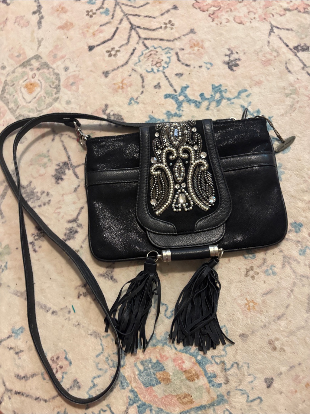 Mary Frances Black Beaded Tassel Crossbody Bag - Women's Shoulder Bag. Like New!